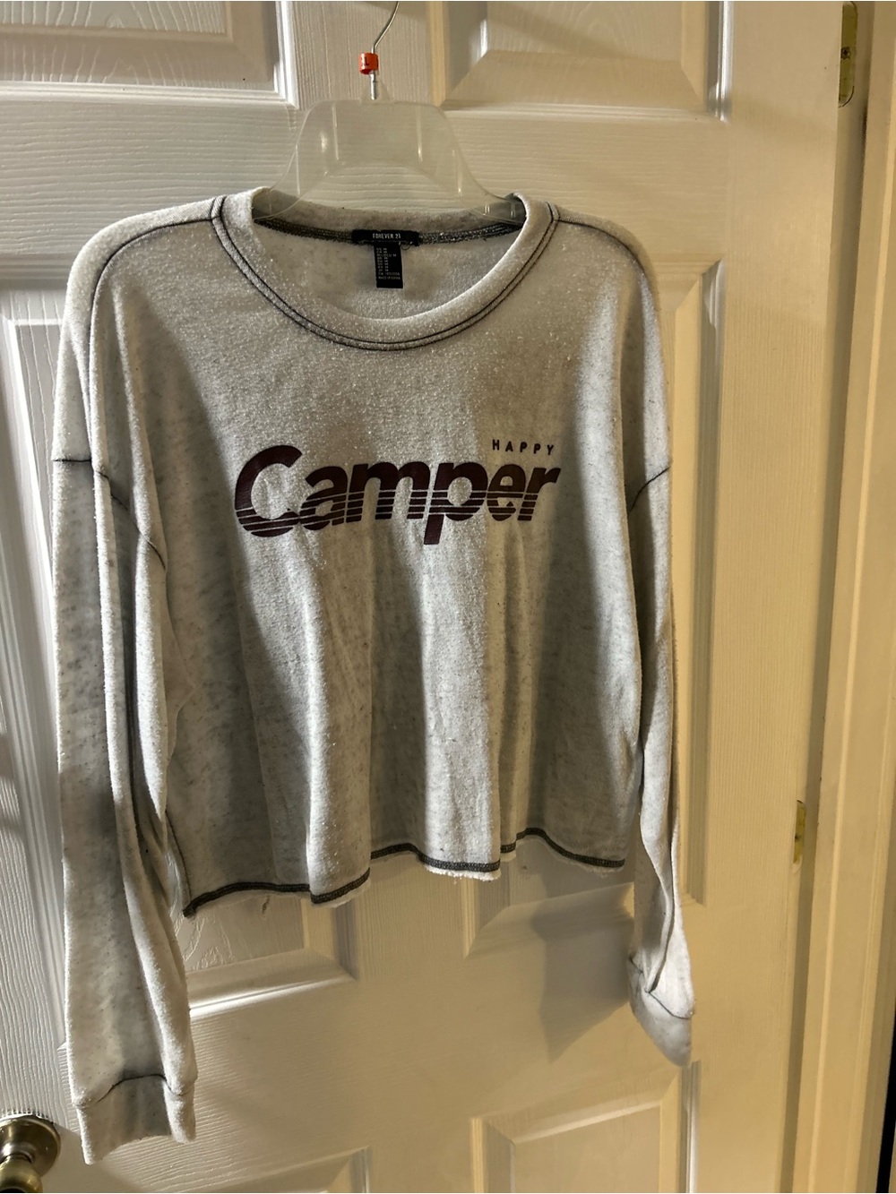 Forever 21 Gray Long-sleeve Sweatshirt Distressed Happy Camper Graphic Size M